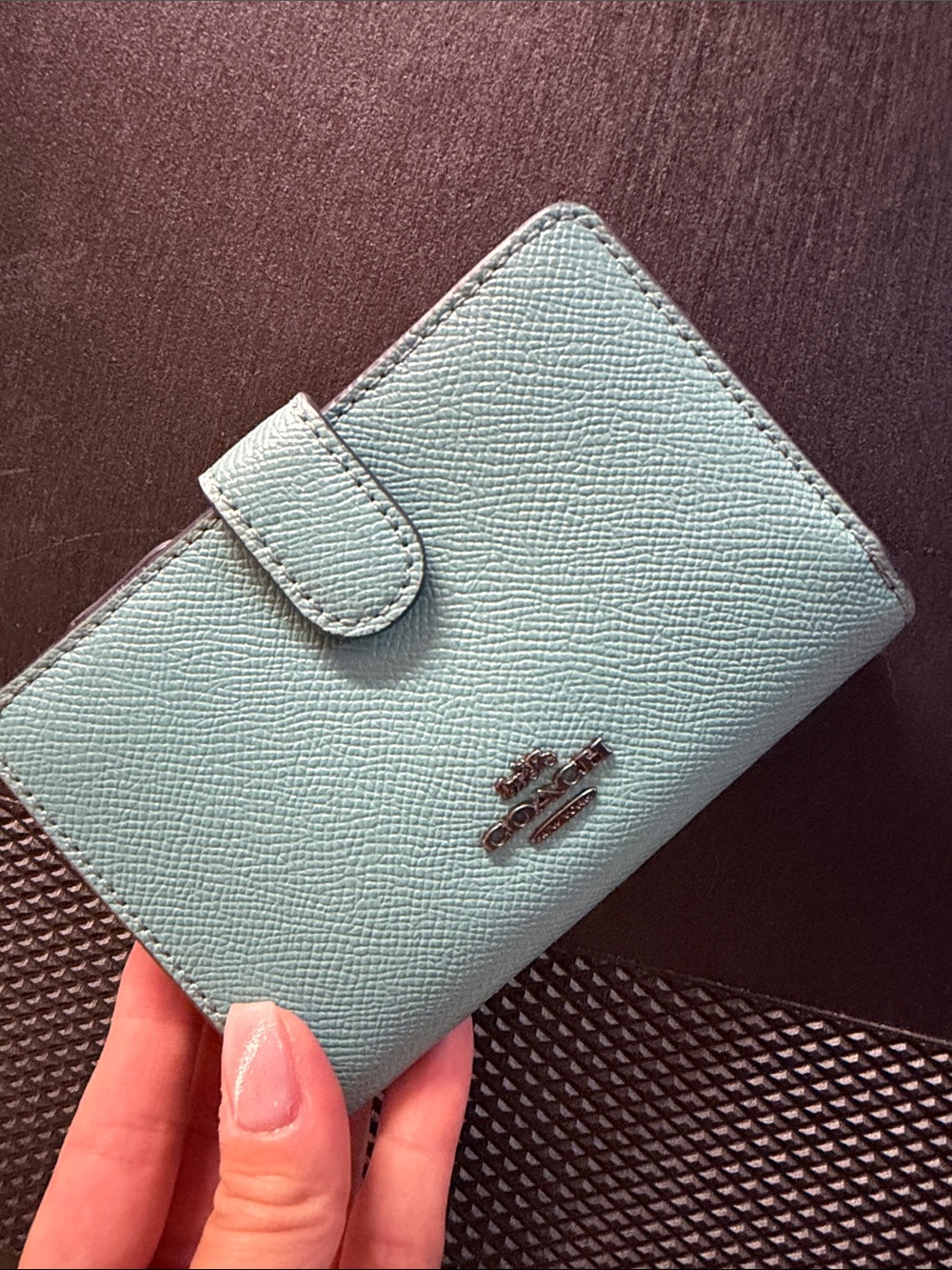 Coach Compact Leather Wallet in Light Teal